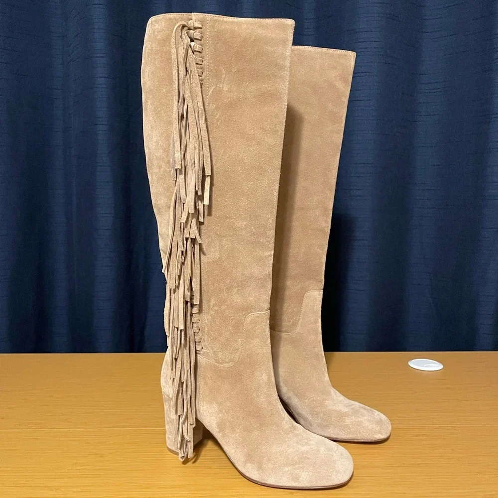 Longchamp Fringe Beige Over The Knee Boots